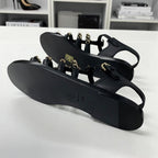Chanel CC Logo Leather Chain Flat Sandals Black — view 6