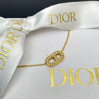 Dior CD Logo Necklace Rhinestone Gold CD