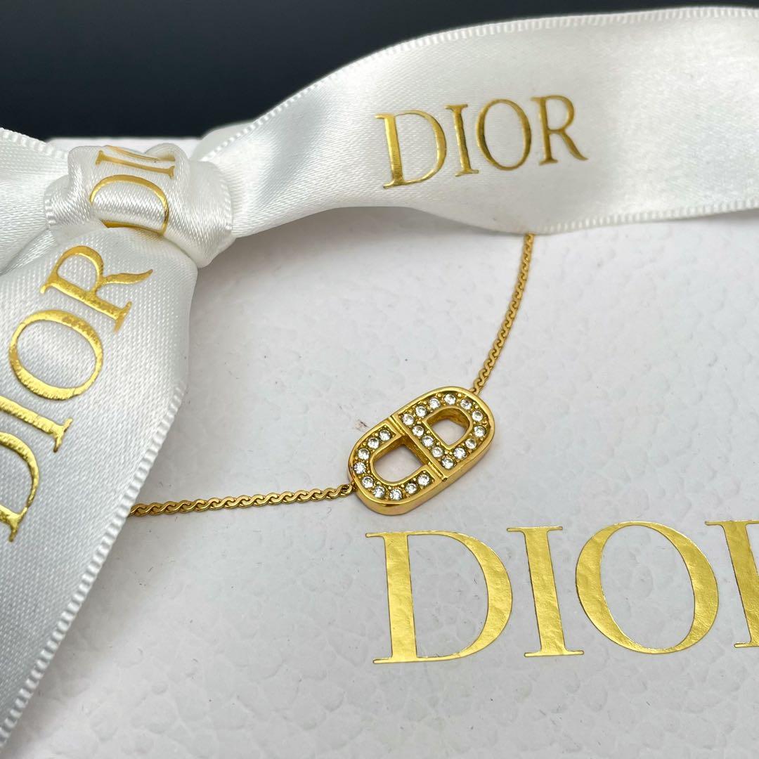 Dior CD Logo Necklace Rhinestone Gold CD