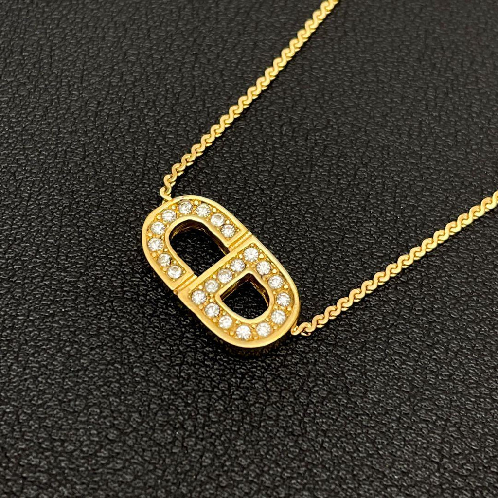 Dior CD Logo Necklace Rhinestone Gold CD — view 2