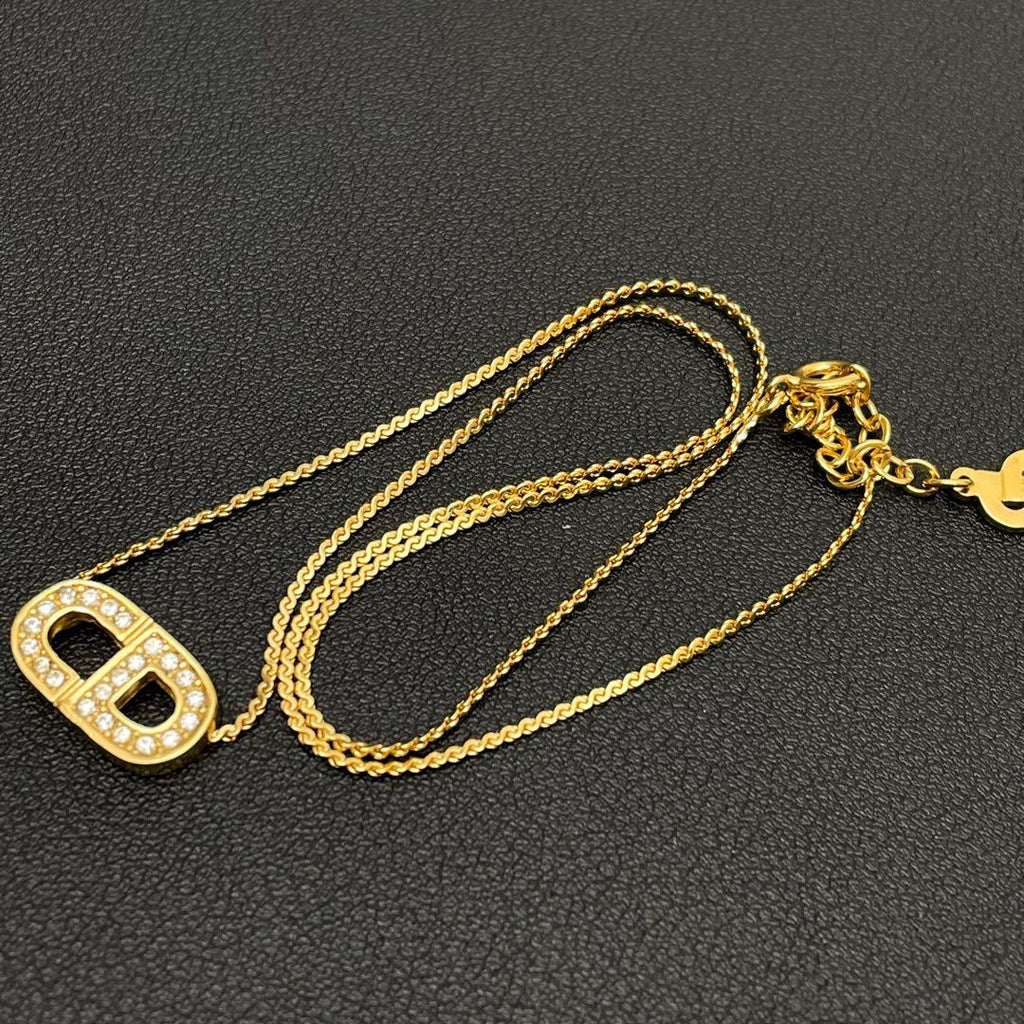 Dior CD Logo Necklace Rhinestone Gold CD — view 5
