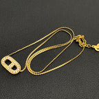 Dior CD Logo Necklace Rhinestone Gold CD — view 5