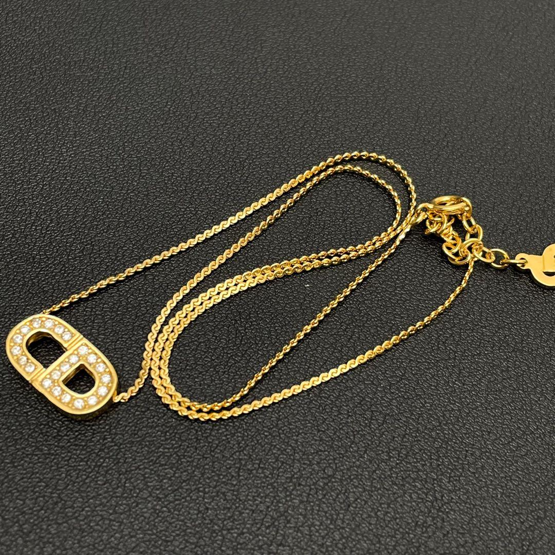 Dior CD Logo Necklace Rhinestone Gold CD — view 5