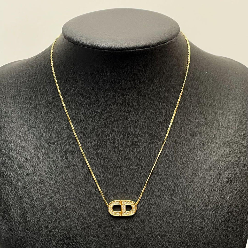 Dior CD Logo Necklace Rhinestone Gold CD — view 6