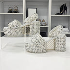 Chanel Tweed Glitter CC Logo Strap Velcro Sandals — view 2