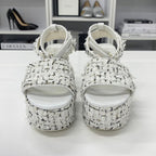 Chanel Tweed Glitter CC Logo Strap Velcro Sandals — view 4