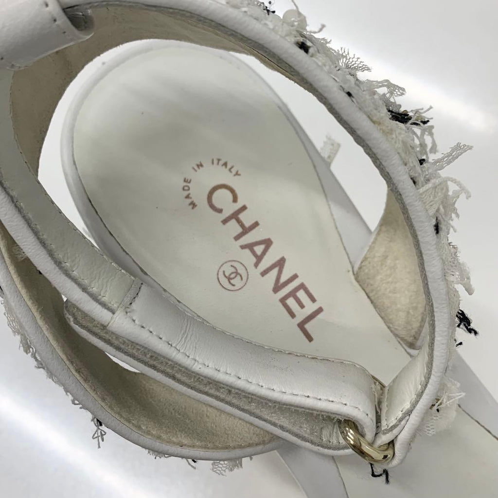 Chanel Tweed Glitter CC Logo Strap Velcro Sandals — view 8