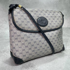 Gucci GG Shoulder Bag Navy Beige Logo Leather