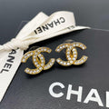 Chanel CC Logo Earrings Rhinestone Icon Gold