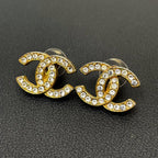 Chanel CC Logo Earrings Rhinestone Icon Gold — view 2