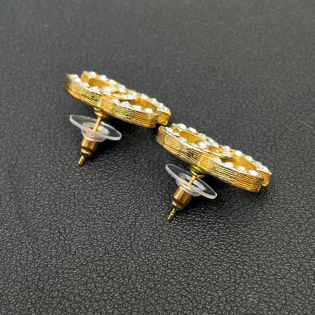 Chanel CC Logo Earrings Rhinestone Icon Gold — view 3