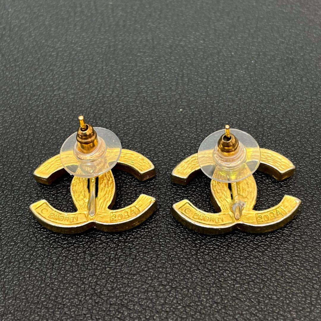 Chanel CC Logo Earrings Rhinestone Icon Gold — view 4