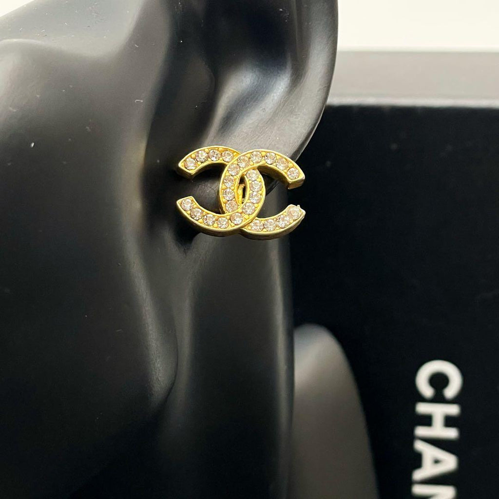 Chanel CC Logo Earrings Rhinestone Icon Gold — view 7