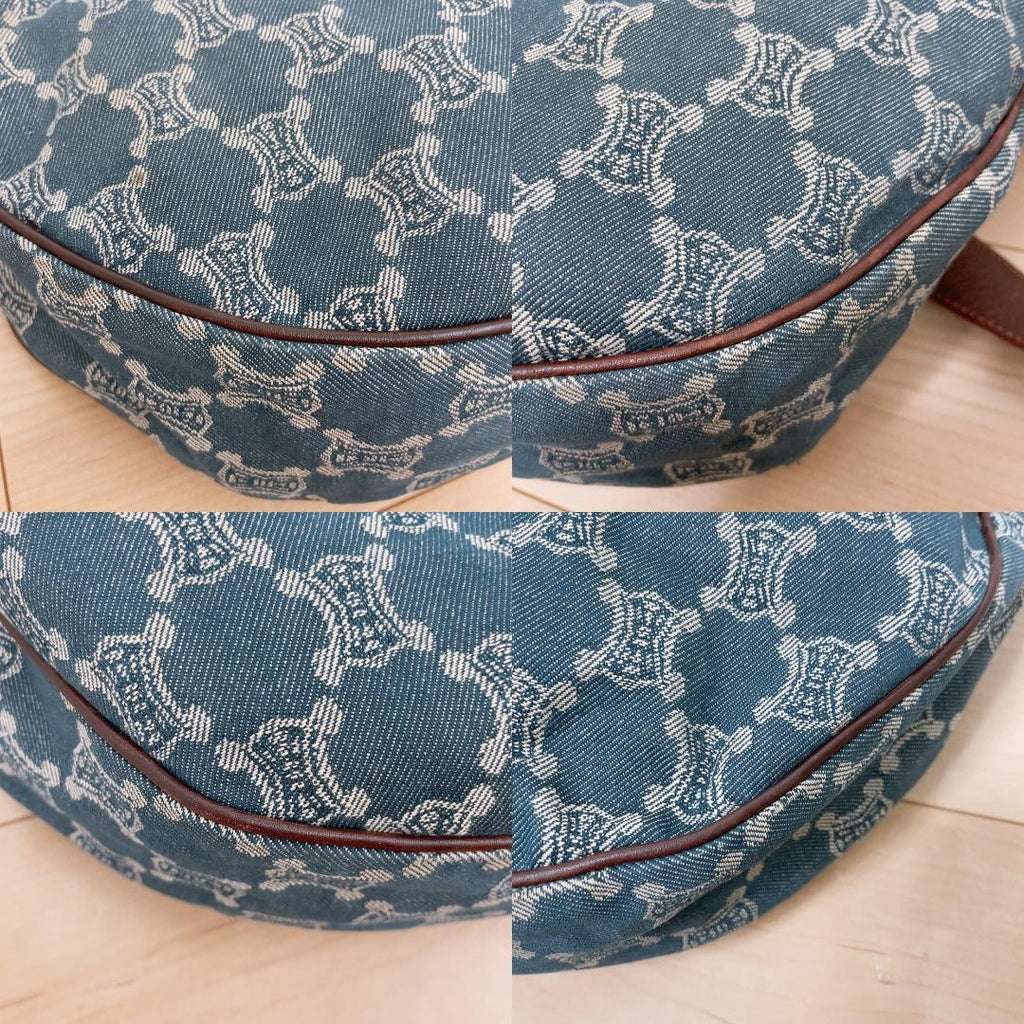 Celine Paris Macadam Denim Shoulder Bag Triomphe Hobo — view 4