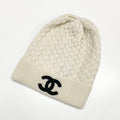 Chanel CC Logo Cashmere Knit Cap Hat White