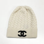 Chanel CC Logo Cashmere Knit Cap Hat White — view 2