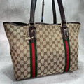 Gucci GG Sherry Line Tote Brown Leather Charm