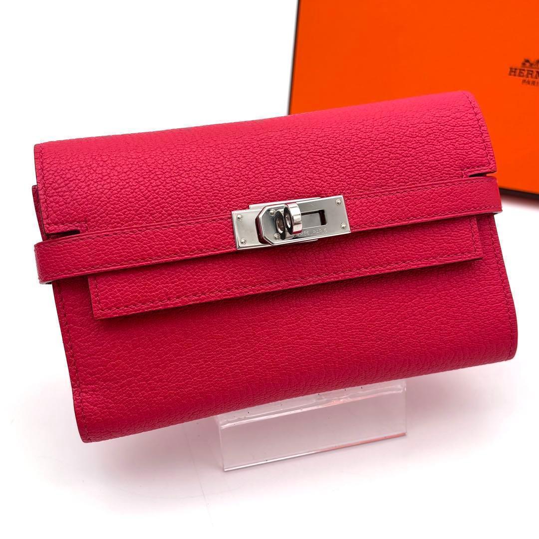 Hermes Kelly Wallet Medium Pink Chevre Mysore