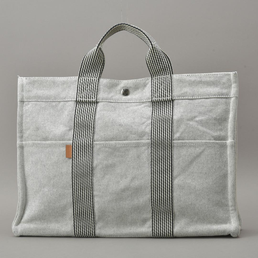 Hermes New Fourre Tout MM Tote Canvas Gray Black