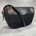 Gucci GG Shoulder Bag Black Leather Gold Logo