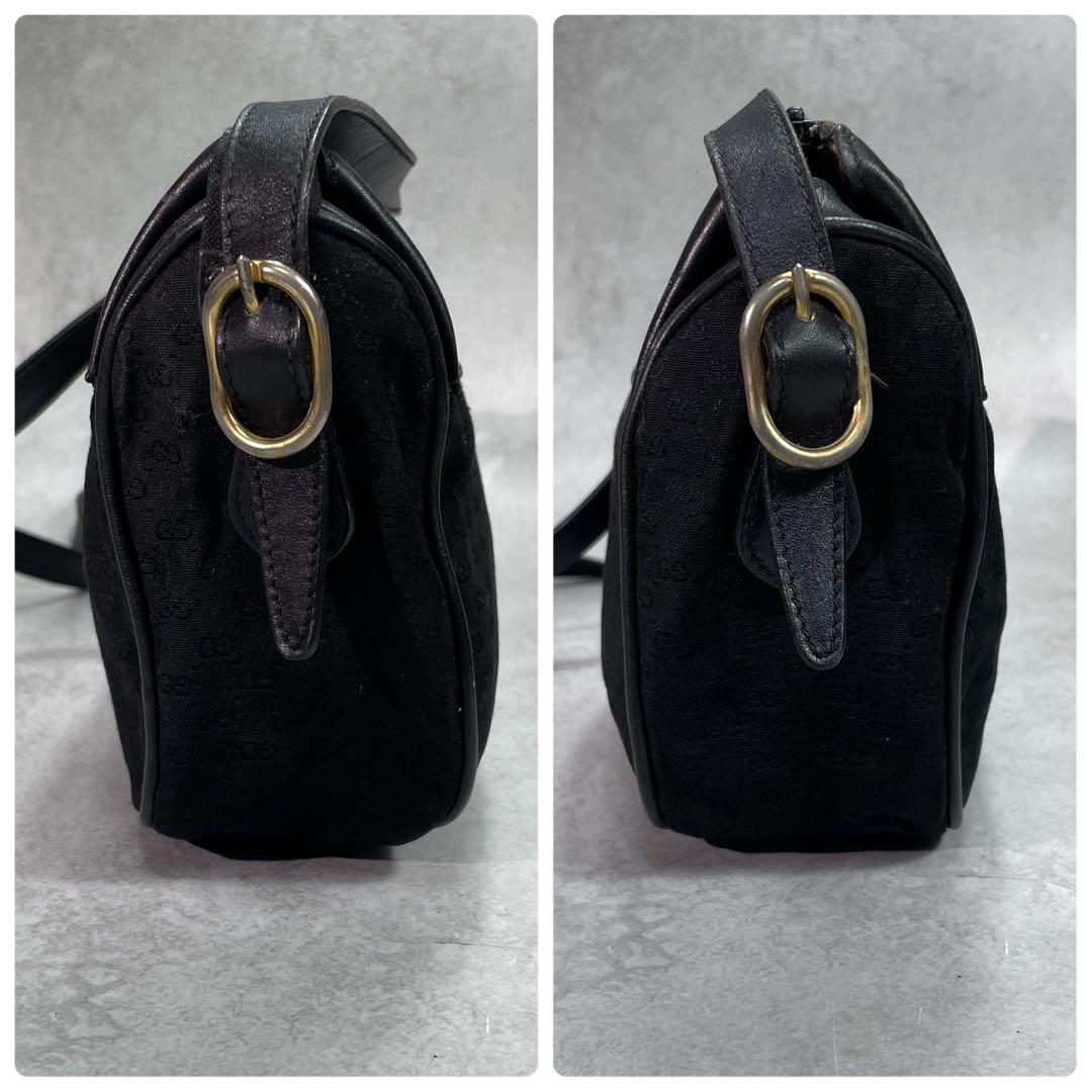 Gucci GG Shoulder Bag Black Leather Gold Logo — view 6