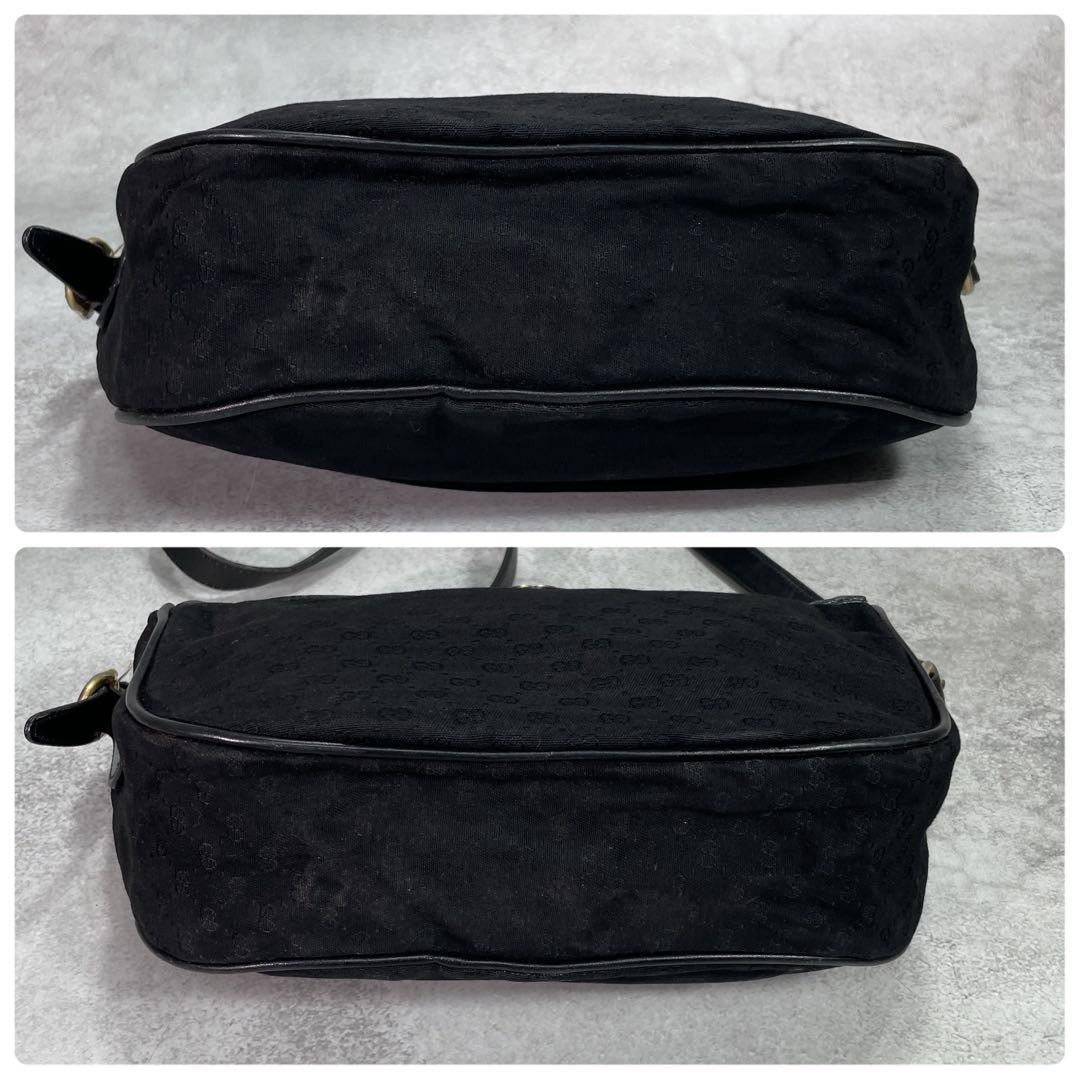 Gucci GG Shoulder Bag Black Leather Gold Logo — view 7