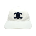 Celine Cap Hat Cotton White Navy Logo Triomphe Baseball — view 2