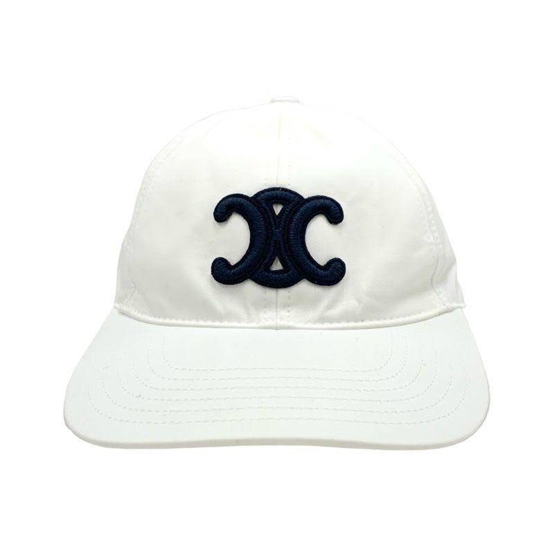 Celine Cap Hat Cotton White Navy Logo Triomphe Baseball — view 2