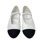 Chanel Flat Shoes Leather Fabric White Black Mary Jane Coco Mark Ballet — view 2