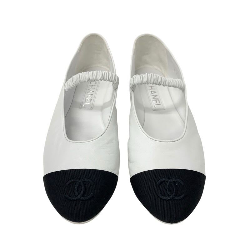 Chanel Flat Shoes Leather Fabric White Black Mary Jane Coco Mark Ballet — view 2
