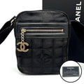 Chanel New Travel Line Shoulder Bag Black CC Logo Gold