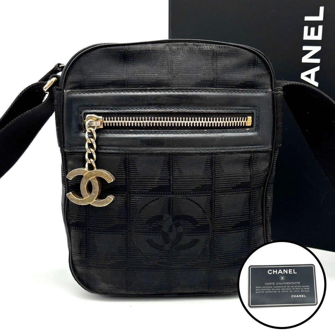 Chanel New Travel Line Shoulder Bag Black CC Logo Gold