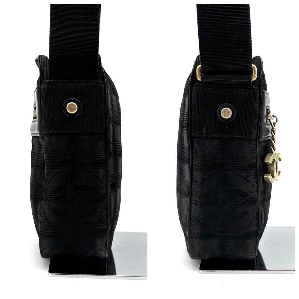 Chanel New Travel Line Shoulder Bag Black CC Logo Gold — view 6
