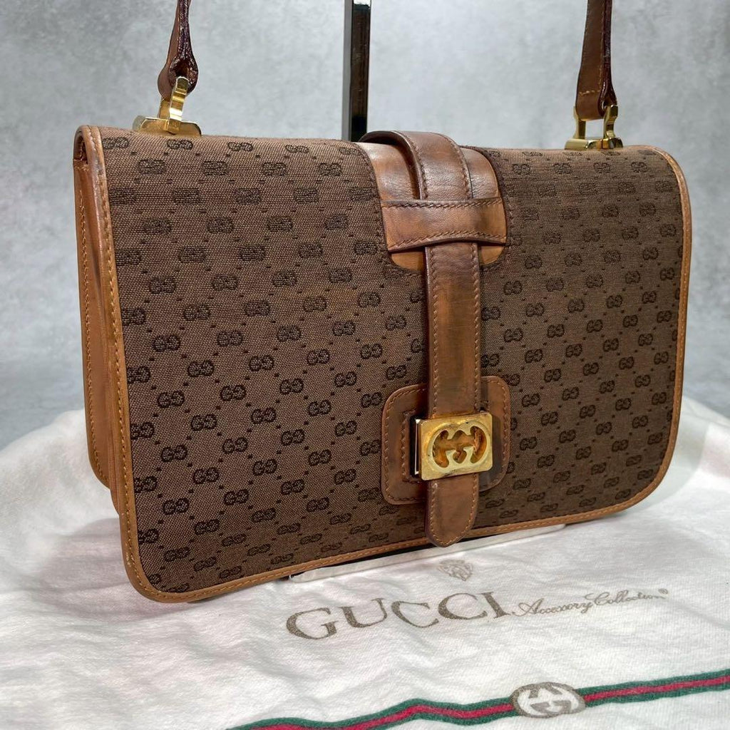 Gucci GG Shoulder Bag Brown Beige Leather Logo
