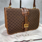 Gucci GG Shoulder Bag Brown Beige Leather Logo