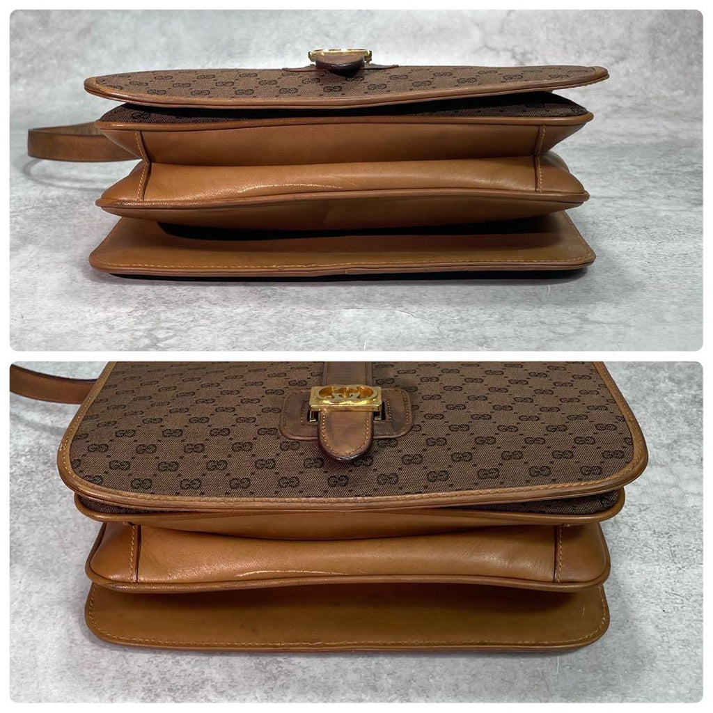 Gucci GG Shoulder Bag Brown Beige Leather Logo — view 8