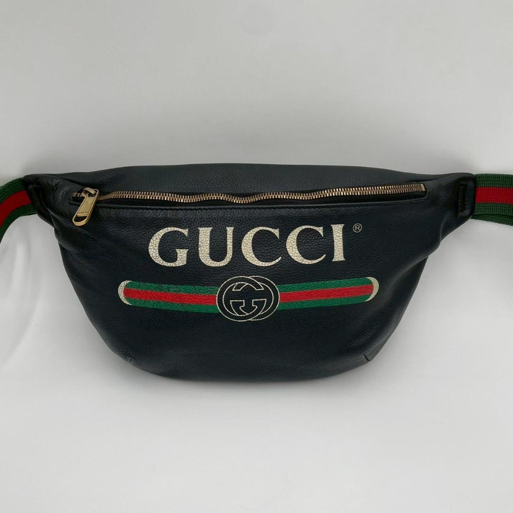 Gucci Printed Waist Pouch Bum Bag Funny Sherry Line Black