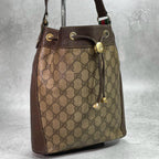 Gucci GG Sherry Line Shoulder Bag Brown Leather Drawstring