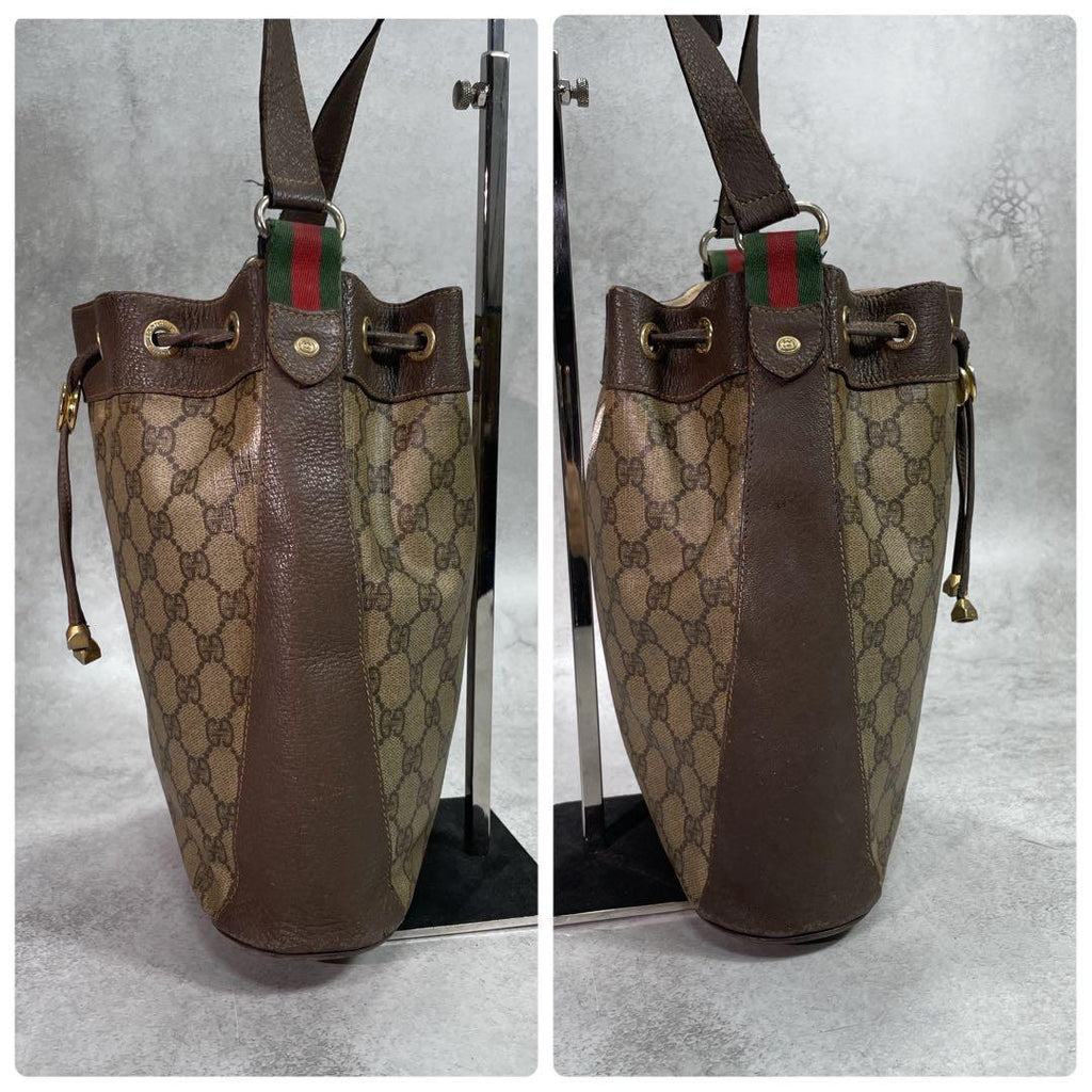 Gucci GG Sherry Line Shoulder Bag Brown Leather Drawstring — view 7