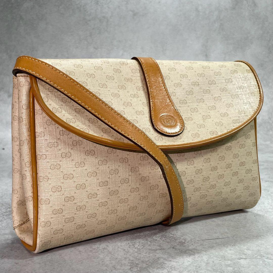 Gucci GG Shoulder Bag Brown Beige Leather Logo