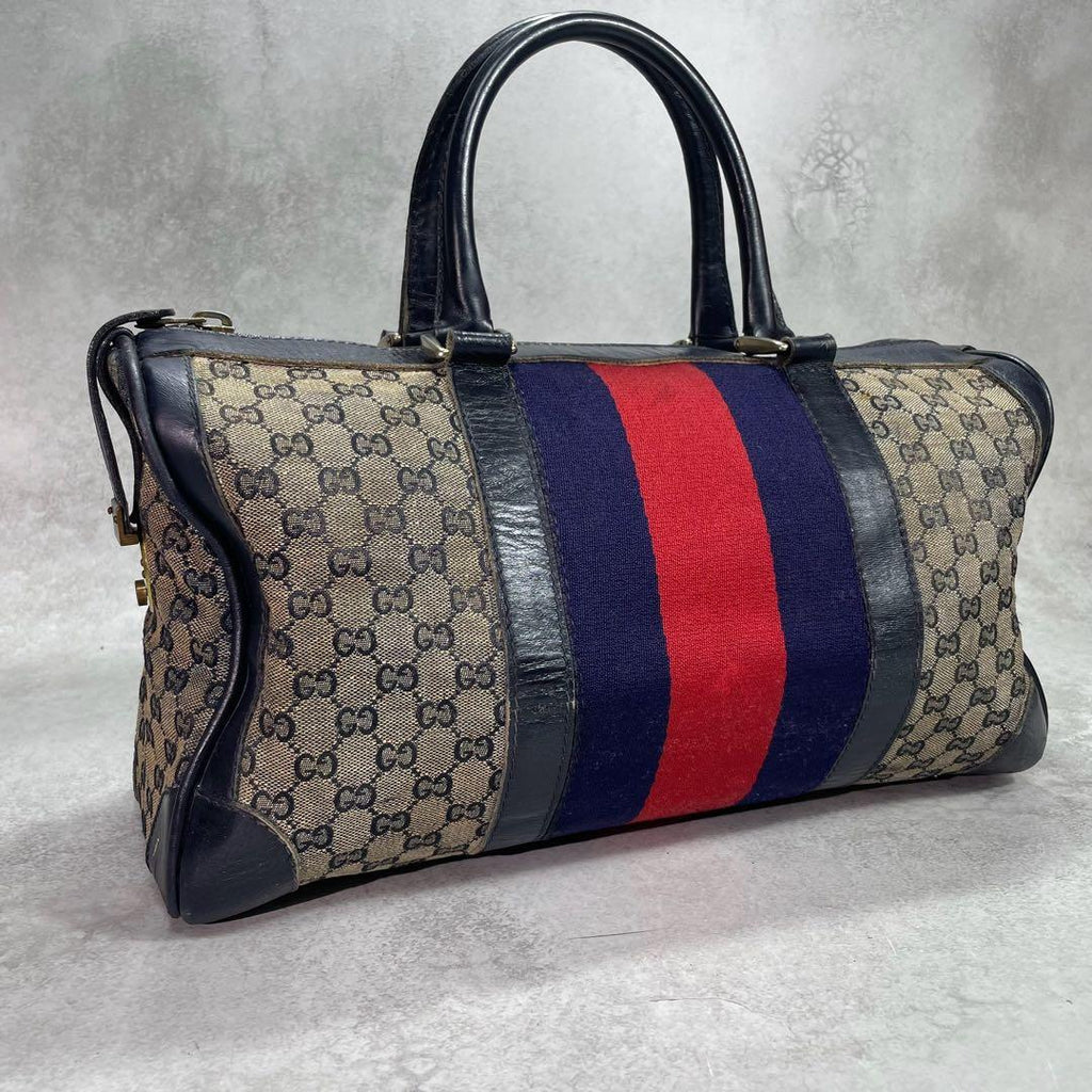 Gucci GG Sherry Line Boston Bag Navy Leather Logo