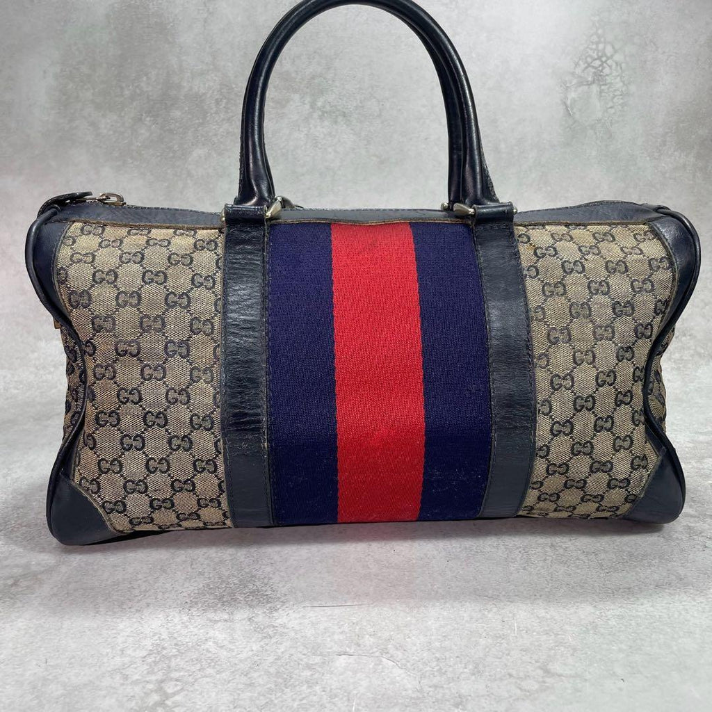 Gucci GG Sherry Line Boston Bag Navy Leather Logo — view 2