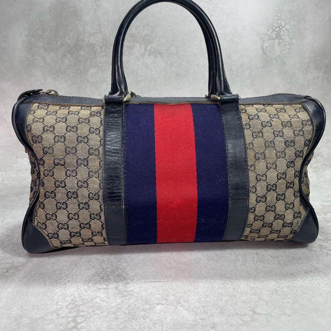 Gucci GG Sherry Line Boston Bag Navy Leather Logo — view 2