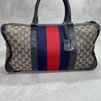 Gucci GG Sherry Line Boston Bag Navy Leather Logo — view 3