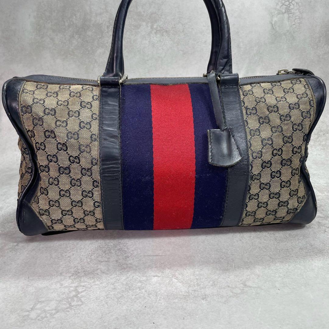 Gucci GG Sherry Line Boston Bag Navy Leather Logo — view 3