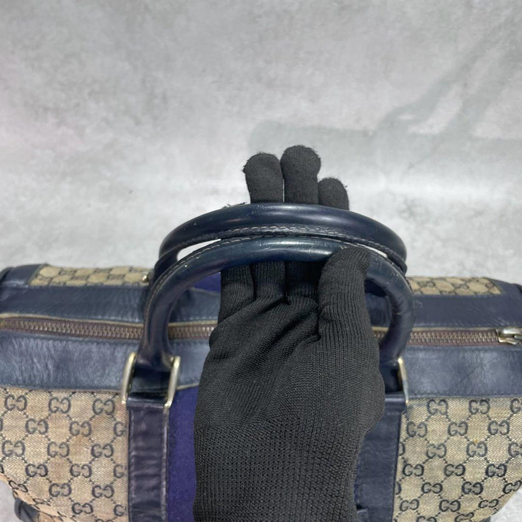 Gucci GG Sherry Line Boston Bag Navy Leather Logo — view 4