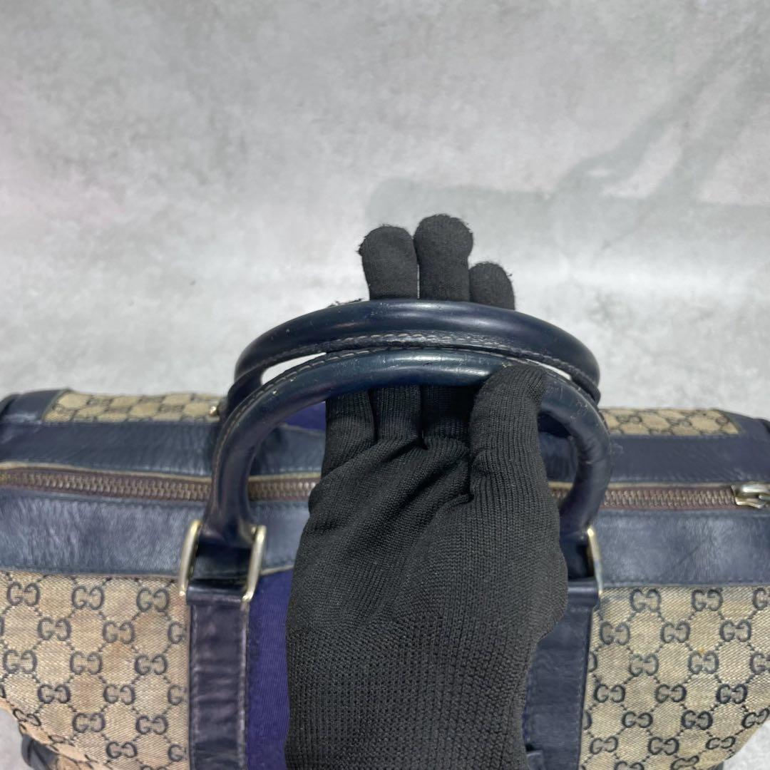 Gucci GG Sherry Line Boston Bag Navy Leather Logo — view 4