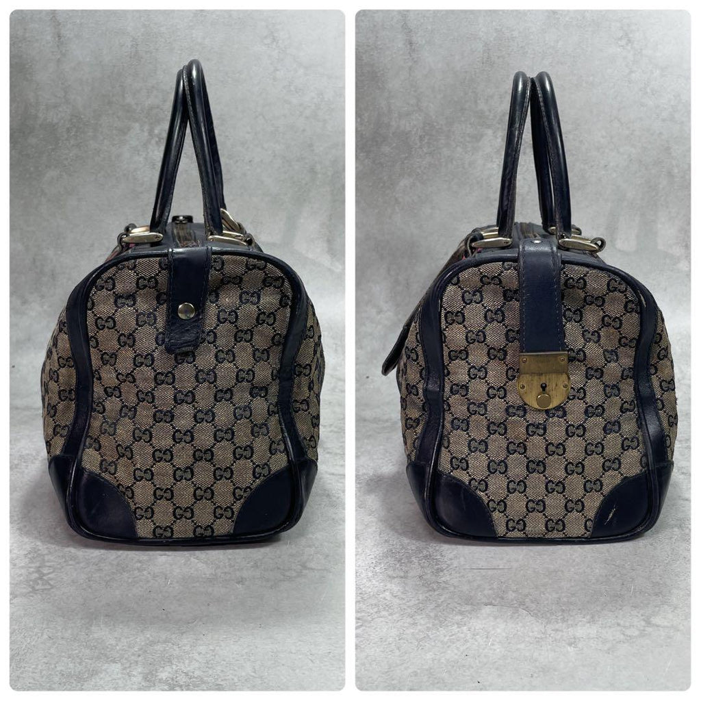 Gucci GG Sherry Line Boston Bag Navy Leather Logo — view 6