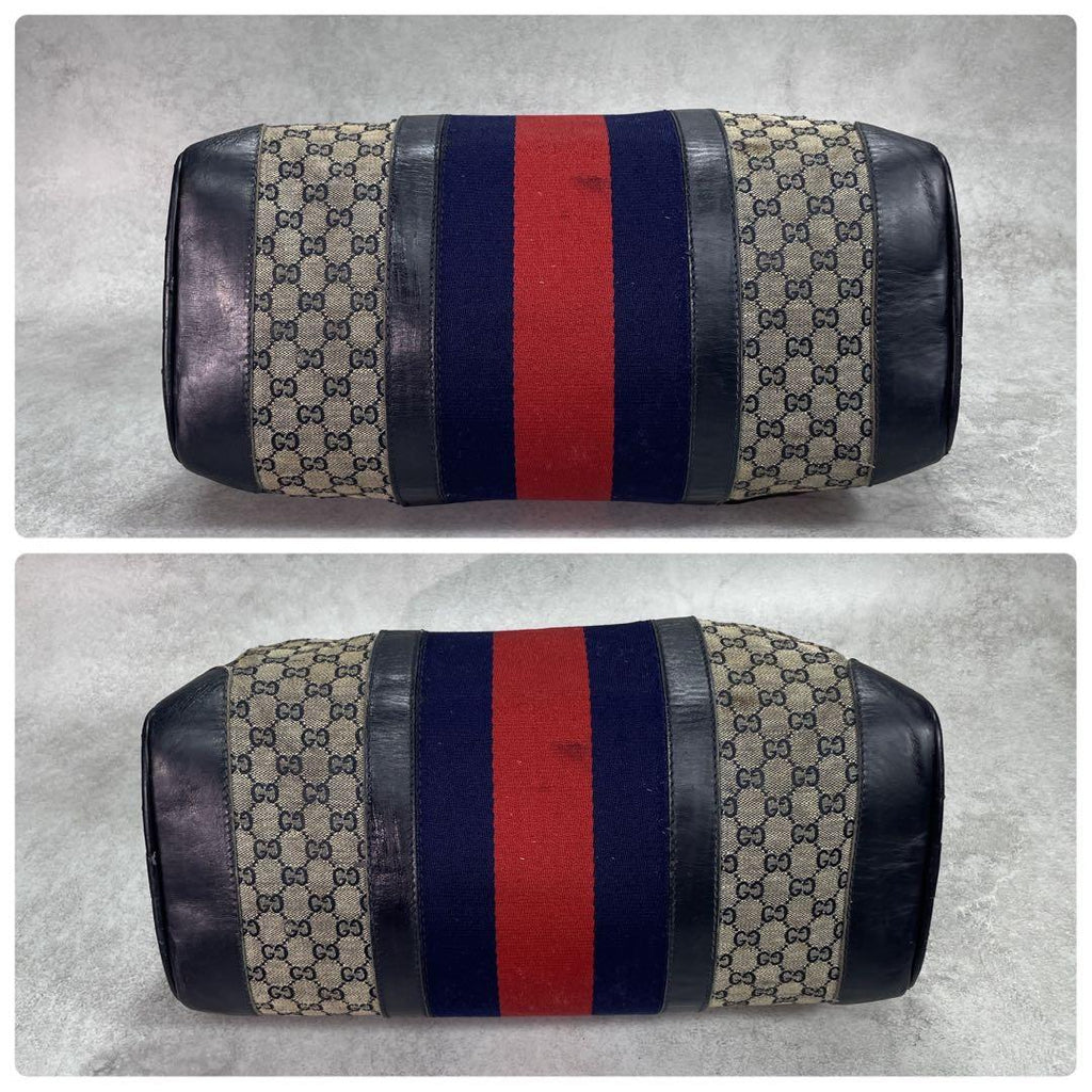 Gucci GG Sherry Line Boston Bag Navy Leather Logo — view 7