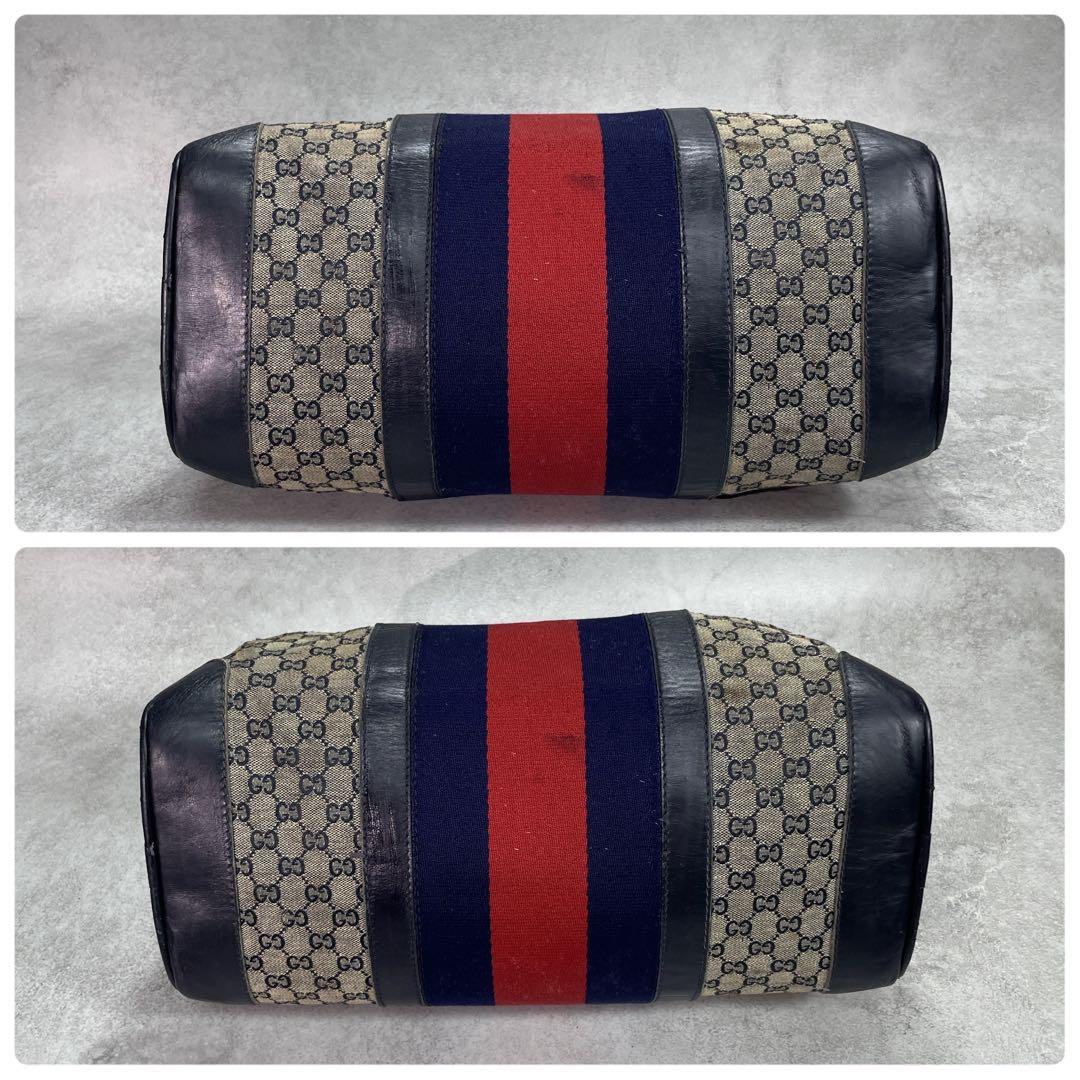 Gucci GG Sherry Line Boston Bag Navy Leather Logo — view 7